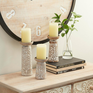 Wholesale Hand Carved <b>Wooden</b> Candle Stand Set of 3 Mango Wood <b>Candlestick</b> <b>Holder</b> Home Christmas Decoration Cheap Price - Product Image 5