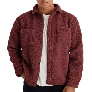 Veste en polaire sherpa boutonnée de haute qualité, 100% coton, 450 GSM, col rabattu, veste en polaire d'hiver personnalisée - Product Image 5