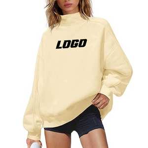 Sudadera con cuello simulado y logotipo personalizado, gris, oversize, para mujer, de forro polar grueso, al por mayor, ropa en blanco a granel - Product Image 6