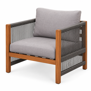 Conjunto de Sofás Modernos de Teca para Exteriores, 4 Piezas, Muebles de Jardín con Cuerda Gris Tejida y Mesa de Centro - Product Image 6