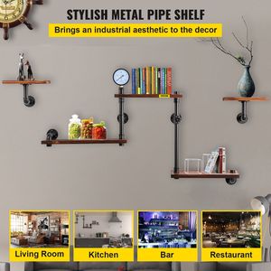 Mensole Galleggianti Industriali a 5 Livelli in Legno Rustico con Tubi - Scaffalatura Semplice Fai-da-te a Parete per Libri e Oggetti - Product Image 2