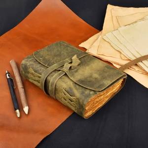 Cuaderno de cuero genuino para escribir, 260 páginas, 6x8 pulgadas, diario vintage verde para hombre y mujer, para viajes - Product Image 4
