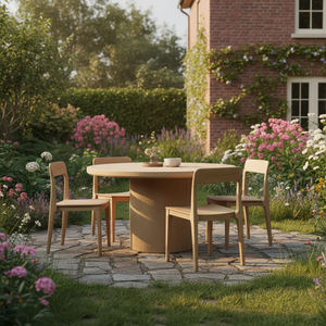 Mesa de Comedor Redonda Raka de Madera de Teca Sólida, Duradera, Moderna y de Lujo, con Patas de Listones Cilíndricos, Muebles para una Elegante Cocina, Comedor o Sala de Estar - Product Image 3