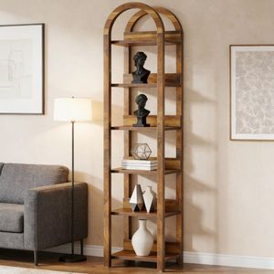 Étagère ouverte à 6 niveaux en bois rustique pour le rangement dans le salon - Product Image 1