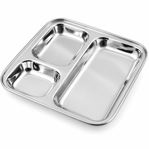 Bandeja de Servir Dividida de Acero Inoxidable 304, Plato Rectangular de 3 Secciones, Grado Alimenticio, Reutilizable para Escuela, Restaurante, Hogar - Product Image 1