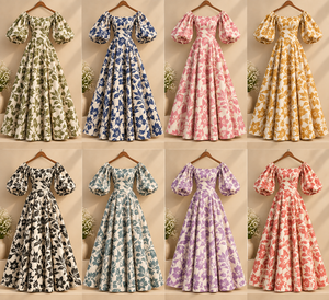 Vestido Maxi con Estampado Floral, Hombros Descubiertos, Manga Corta, Corte Evase, Casual, Lavable, de Rayón, para Fiestas de Verano - Product Image 5