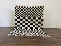 Tapis Beni Ourain marocain unique fait main, tapis Beni Ourain marocain bohème Albertina noué à la main en laine et coton, couleur crème beige