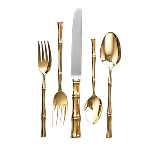 Juego de Cubiertos de Acero Inoxidable con Mango de Madera de Lujo, Acabado Pulido Espejo, Ecológico, Juego de Vajilla de 5 Piezas, Utensilios de Cocina de Alta Gama - Product Image 3