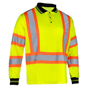 Reflective Tape Long Sleeve Polo <b>Shirt</b> High Vis Safety Workwear Roadwork & Industrial Construction Full Sleeve Polo <b>Shirts</b> - Product Image 3