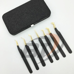 Pince à épiler professionnelle en acier inoxydable magnétique noir or pince à épiler d'extension de cils de haute qualité avec étui - Product Image 1