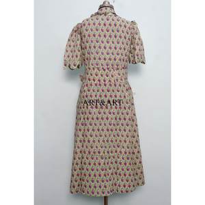 Stylish <b>Sweet</b> 100% Cotton Kangura A-Line Dress Short Sleeve Women India Handmade Floral Print Comfortable <b>Party</b> Wear Midi Dress - Product Image 6