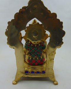 Statue en laiton poli de luxe du Dieu Ganesha sur trône, hauteur 9 pouces, Meenakari, vente chaude - Product Image 5