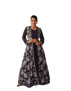 Dernier Designer Chinon Soie Broderie Séquence Travail Lehenga Choli Par Fab Zone - Product Image 1