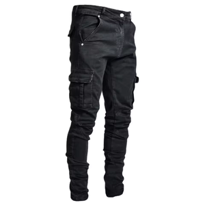 Pantalons en jean stretch slim fit pour hommes, style vintage, gris et noir, vente en gros - Product Image 2