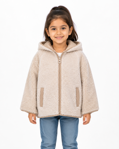 Livster Girls Cream <b>Teddy</b> Fleece Breathable Hooded <b>Jacket</b> Soft Sherpa Full Zip Autumn Coat <b>Kids</b> Warm Cozy Plush Outerwear - Product Image 1