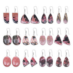 Boucles d'oreilles pendantes en argent indien faites à la main avec pierre précieuse rhodonite, plaqué argent rhodié, design mignon pour soirée, bijoux pour femme 100% - Product Image 1