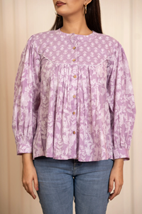 SUKOON Haut fluide en coton à motif floral pour femme, manches longues, coupe décontractée, détail boutonné |   Tunique d'été pour femmes, à porter au quotidien - Product Image 5