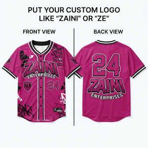 Mens <b>Baseball</b> Jersey 180 GSM Premium Polyester Interlock Pink Black White Full Button Custom Sublimation Logo Team Wear - Product Image 1