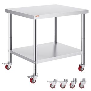 Banco da Lavoro in Acciaio Inox Resistente 36 X 30 X 34 Pollici, Capacità di Carico 700 LBS, 4 Ruote, 3 Livelli di Altezza Regolabili per Alimenti - Product Image 2