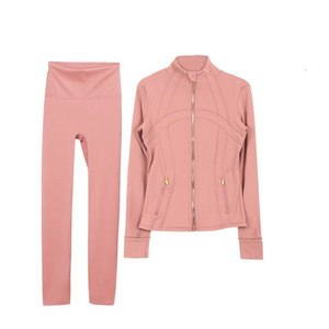 Ensemble 2 pièces de t-shirts de yoga pour femmes en Spandex/Nylon, séchage rapide, respirant, avec fermeture éclair, taille haute élastique, coupe ajustée - Product Image 3