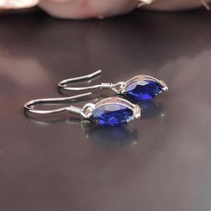 Pendientes de Zafiro en Plata de Ley, Piedra de Nacimiento de Septiembre, Estilo Vintage, Regalo de Navidad o Boda para Mujer - Product Image 6