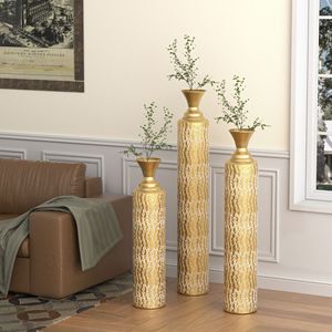 Vasi decorativi in metallo oro ad alta difficoltà vasi centrali con motivi a vite 3 pezzi Set 34 \ "29 \" 25 \ "per la decorazione della casa - Product Image 2