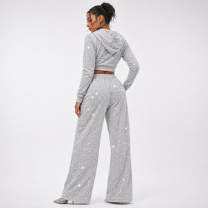 Proveedor de Pantalones de Alta Calidad con Pedrería, Pantalones Anchos de Cintura Elástica a la Moda, Coloridos, Brillantes, con Adornos de Alta Costura - Product Image 3