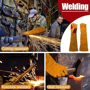 ถุงมือเซฟตี้อุตสาหกรรมคุณภาพพรีเมียม หนังวัวแท้เสริมความแข็งแรง ทนไฟ สำหรับงานเชื่อมและดับเพลิง - Product Image 5