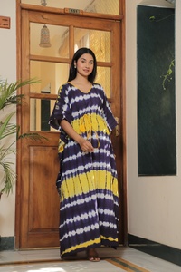 Vestido Kaftán de Algodón Estampado para Mujer, Corte Holgado, Ropa de Playa, Maxi Kaftán Personalizado, Vestido Kaftán con Estampado Floral, Manga Larga, Casual - Product Image 3