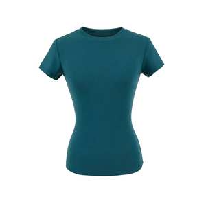 Camiseta Deportiva de Verano para Mujer, Cuello Redondo, Compresión, Yoga, Top Corto, Sin Costuras, Spandex, Algodón Suave, Tallas Grandes, Estampado - Product Image 4