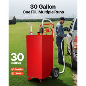 Serbatoio Carburante da 30 Galloni con Pompa Elettrica, Flusso Massimo 32L/min, Serbatoio Diesel con 2 Ruote, Tubo da 10 Piedi, Pompa Carburante e Componenti - Product Image 1