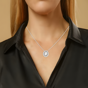 Pendentif en or jaune pour femme avec diamants naturels taille ovale sertis en halo, style classique, bijou charmant pour elle - Product Image 5