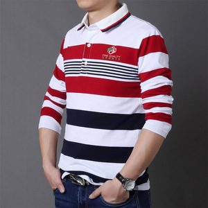 Polo de manga larga a rayas para hombre – Camiseta casual con cuello y botones, mezcla de algodón, diseño color block, corte ajustado, top de moda - Product Image 2