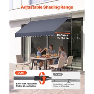 Auvent de terrasse rétractable manuel 98 pouces, abri solaire réglable en hauteur avec projection maximale de 5 m - Product Image 4