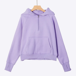 Custom Women’s Autumn Winter Half-<b>Zip</b> <b>Hooded</b> Sweatshirt Loose Fit Solid Color Printed Front Hoodie - Product Image 1