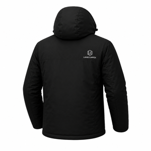 Custom Men's Solid Black Hooded Puffer <b>Jacket</b> <b>Waterproof</b> Windproof Winter Insulated Outdoor Thermal Coat Full Zip <b>Parka</b> OEM ODM - Product Image 4