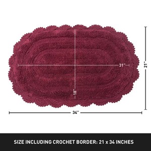 Tapis de bain ovale en coton 21x34 pouces, couleur unie, tricoté avec bordure au crochet, dos antidérapant en caoutchouc, lavable en machine, style classique - Product Image 3