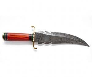Cuchillo decorativo artesanal de acero de Damasco con diseño de plumas y mango de palisandro - Product Image 1