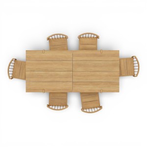 ชุดโต๊ะรับประทานอาหารไม้สักแท้สไตล์โมเดิร์น 6 ที่นั่ง สไตล์สแกนดิเนเวียนกลางศตวรรษ เฟอร์นิเจอร์สวนกลางแจ้งพร้อมเก้าอี้พนักพิงลายเกลียว - Product Image 3