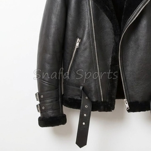 Veste en cuir pour homme de haute qualité, en fourrure de mouton, style aviateur, pour l'hiver, avec logo personnalisé. - Product Image 4