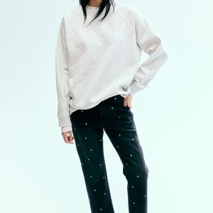 Sweat-shirt personnalisé pour femme, hiver, molleton épais 400 GSM, col rond, gris chiné, pull, vente en gros OEM - Product Image 4