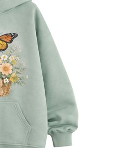 Blue Floral Butterfly Printed Hoodie Jogger Pant Set <b>Women</b> Fleece Pullover Sweatshirt With Matching <b>Trouser</b> Casual Winter Outfit - Product Image 4