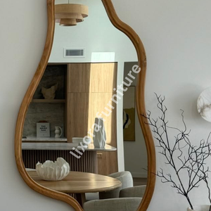Irregular Wooden Wall Mirror Minimalist Design Decorative <b>Framed</b> Mirror for Home Interior - Product Image 4