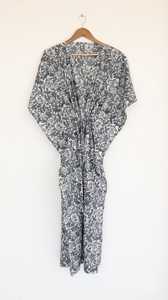 Handmade Grey Floral Cotton <b>Kaftan</b> Dress Adjustable Drawstring Nightwear - Product Image 3