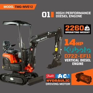 Mini Escavatore Compatto TMG MVE12 1200 KG con 8 Opzioni di Peso Operativo - Fuori Produzione - Non Più Disponibile - Product Image 3
