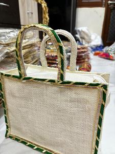 Handcrafted Jute <b>Wedding</b> <b>Gift</b> Bag with Clear PVC Window & Embroidery | Decorative Indian Festival <b>Hampers</b> Packing Tote Bag - Product Image 2
