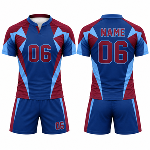 Ensemble de maillots de rugby 7v7 personnalisés imprimés par sublimation, manches courtes, uniforme pour hommes, hauts et shorts respirants, séchage rapide, entraînement d'équipe, 100% - Product Image 1