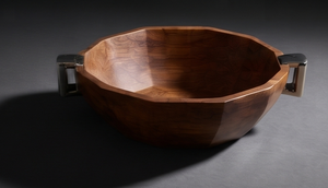 Plato de Madera de Nogal Octogonal Facetado con Asas Metálicas Modernas, Tazón de Servir de Madera de Mango, Vajilla Elegante - Product Image 2
