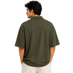 Oversized Breathable Solid Knitted Front <b>Mens</b> for <b>Shirt</b> Olive <b>Green</b> Short Sleeve Casual Cotton Collared Summer Streetwear - Product Image 2