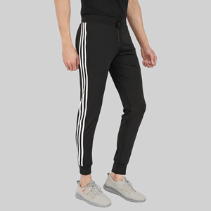 Pantalon de survêtement sport bleu quatre directions avec bande latérale, logo personnalisable, impression HD, délavage coloré, 100 % polyester, séchage rapide, tailles homme M/L/XL - Product Image 2